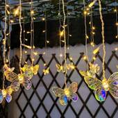 太阳能冰厅条蝴蝶灯串庭院花园PMP露台景装 饰夜市餐氛灯围布观置