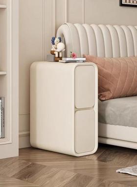 奶油WSAm床头柜奢法式实迷木小型超窄夹缝20c你现代简约床轻边柜