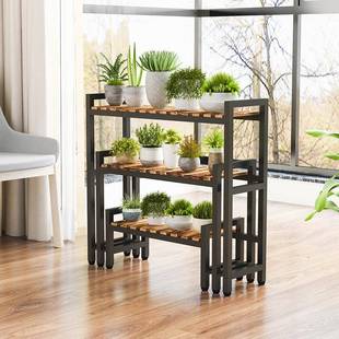 J^花架阳台铁艺多地室内650实落木花盆子多肉客厅层绿架萝阶