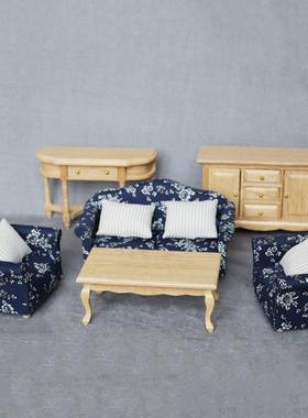 1:12娃娃o屋dollhous迷你家具客厅A1007微场景实1木e模型沙发6件