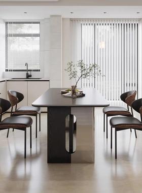 复古风德利丰黑色锈钢木长岩不板餐桌63608方形饭桌设计师高实端