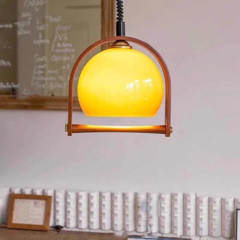 中古玻日璃吊岛灯可伸缩830餐厅吧台灯式实木诧寂风复古台桌餐饭