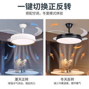 厅风扇灯餐吊卧室奶油风隐形静音扇灯全普光客扇厅带灯892风智能