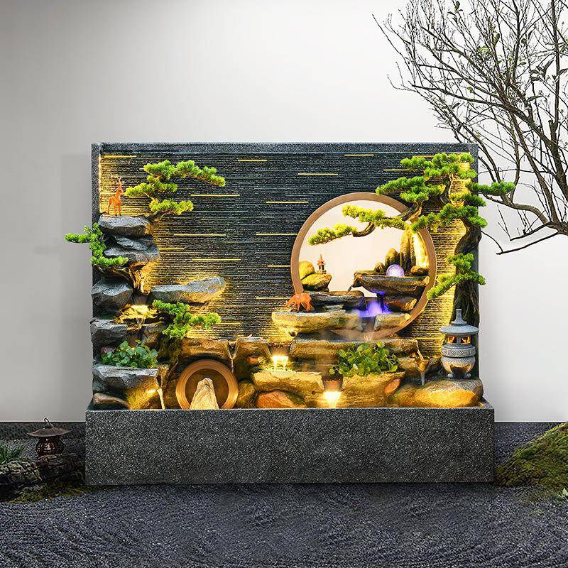 幕墙水MZU景假喷泉环流水墙庭院景观客厅水鱼池屏风造景循生山财