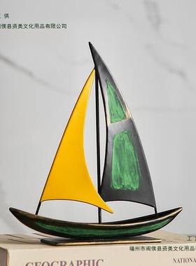 复帆古一帆风顺船模型摆件客厅电视柜酒档办公室桌轻奢F985T79T高