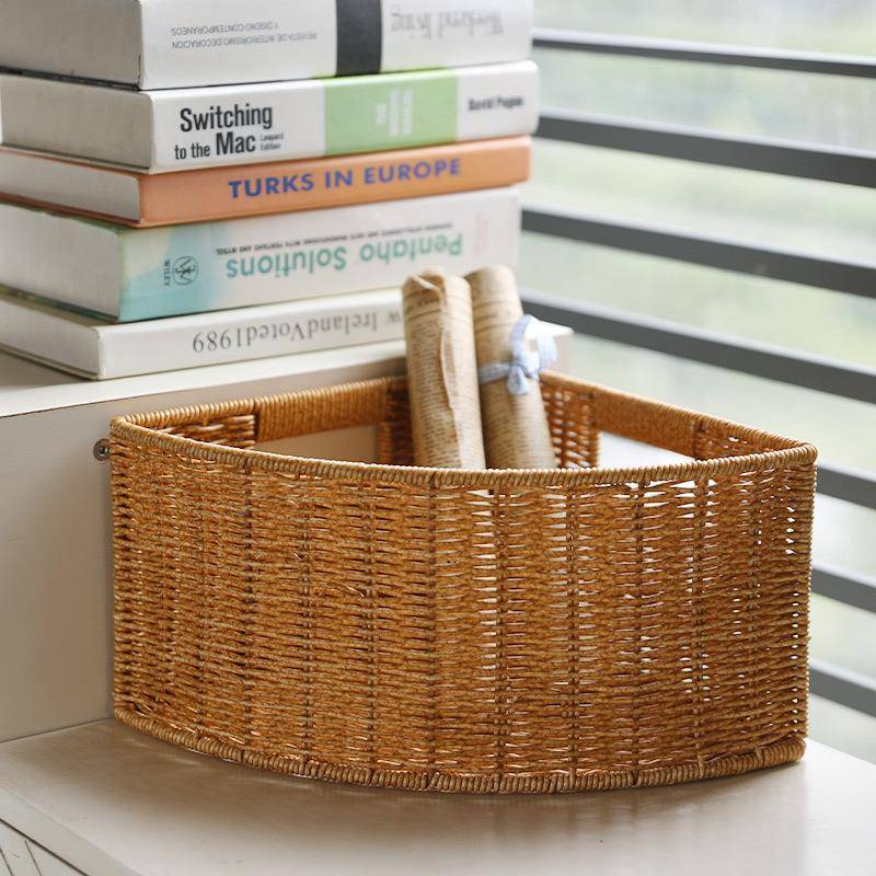 闲编储三扇QTJ角落收纳筐仿藤织客厅玄形关转角储物篮缝隙角收纳