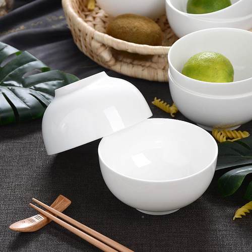 餐具碗1个装纯陶白骨瓷碗家用4碗.5英寸饭碗白色F75H79HH瓷碗面10