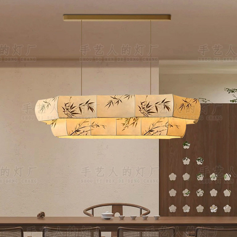 新中式宋韵双层彩绘竹叶餐厅吊灯