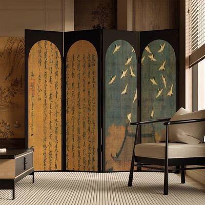 古典屏卧风东方学折叠移动客STU厅玄关茶室新室美床头宋微宗仙鹤