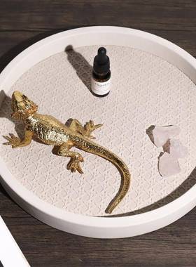 配现代极简皮革托盘具套样板间家售楼部门店收装饰纳TTP盘摆件