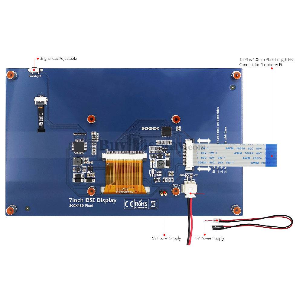 7英寸电容触摸显示器800x480,MIPI DSI接口用于树莓派