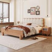 中古风白蜡木实木床床1.8米单人主卧家用靠1.5米奶油风波双CJH浪