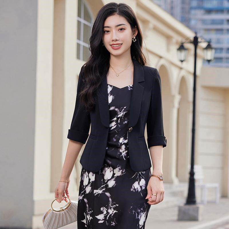 黑色七分袖西装外套女2025新款春夏高级感气质女神范职业装套装