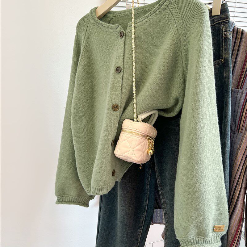 2025春季新款女装慵懒风宽松纯色针织开衫女春秋短款毛衣外套上衣