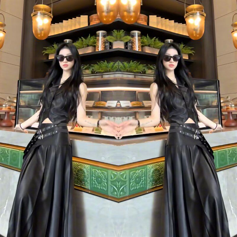 法式复古风女装两件套2024年夏季新款西装马甲外套长款百褶半身裙