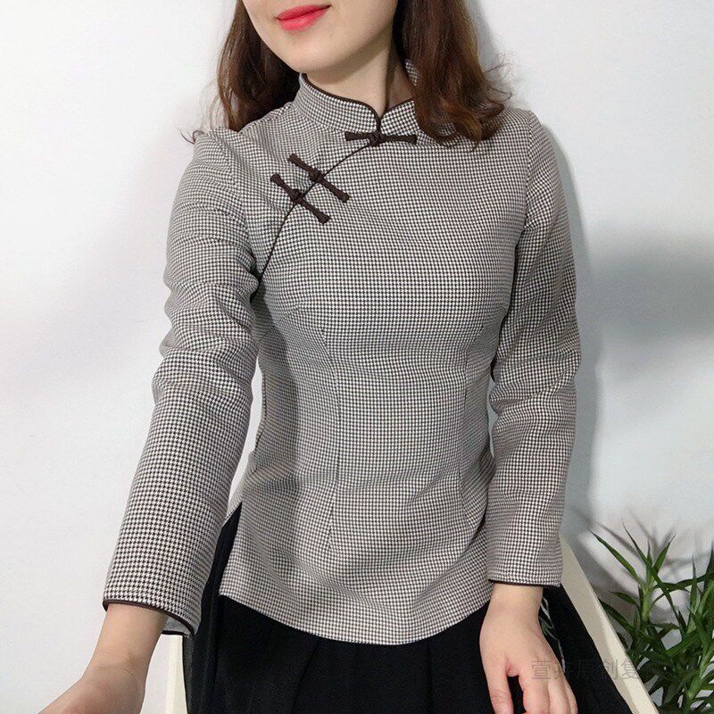 新品长袖旗袍上衣秋冬修身短款改良中式汉服名国风文艺复古唐装女