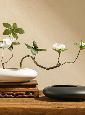 中式禅意陶瓷花瓶l摆件创意简约花艺插花民宿茶室客厅家居软装饰