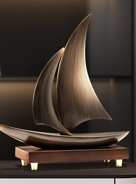 喜柿老板办公室一帆风顺帆船摆件黄铜装饰电视柜公V司开业领导高