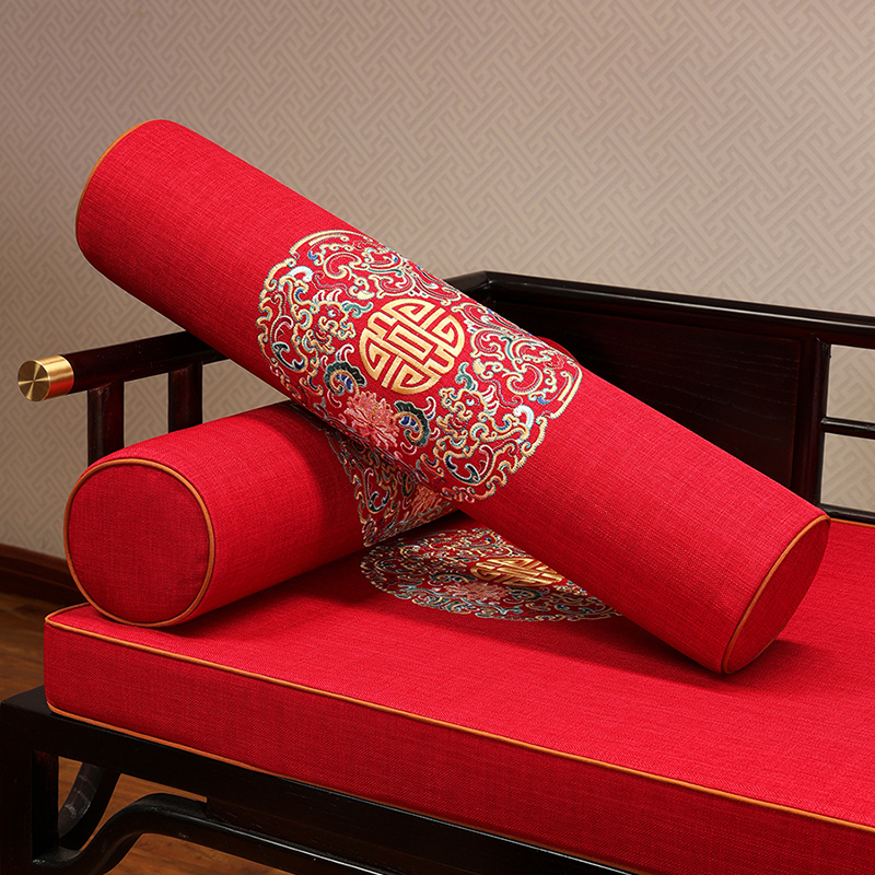 新中式扶手枕客厅沙发q靠垫抱枕床上睡觉长条枕办公室护腰靠枕冬