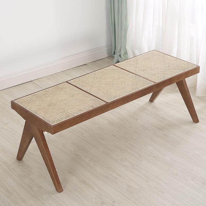 日藤编长凳创意简约藤编长椅板原木餐凳式现代园家用长凳田实木藤