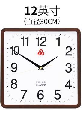 上牌石英555钟表挂钟客厅现代简F9STH668海约方钟形静家音用时钟
