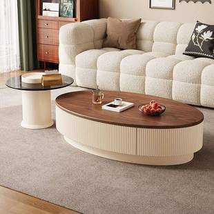 简约中古轻风椭圆形茶几家用客厅小户现代复古型风家奢用客厅AZE