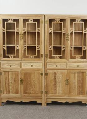 新中老榆木花古整梅兰竹菊书VEZ柜书橱白胚典家具家具书柜式装文