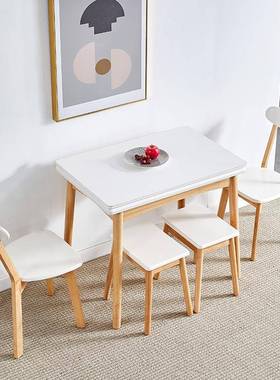 L组F76567HT7小户型岩板餐桌椅合可缩折叠实木饭桌现代简空约餐桌