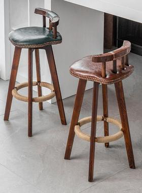 美式ZG-68062实木吧旋台椅转靠高脚凳轻奢简约家用酒背台吧椅子前