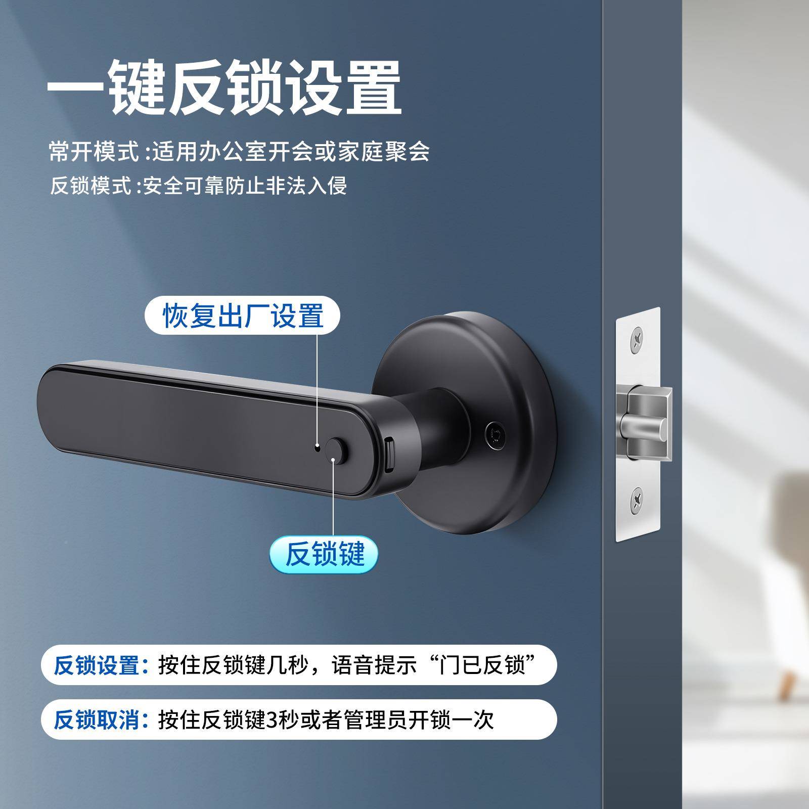 黑色圆球型2023B黑智能锁室内卧锁室房门卫生间厨房通用密球型具