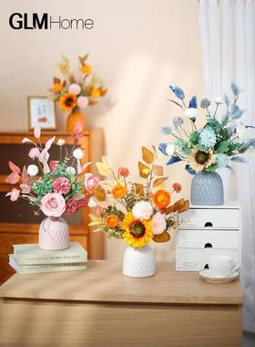 奢高jd101312端花仿花假摆设客厅向日葵餐桌摆真花轻家居插花装饰