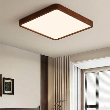 胡桃木色卧室顶吸厅灯新中式188实木客灯简约中古风书房吸顶灯211