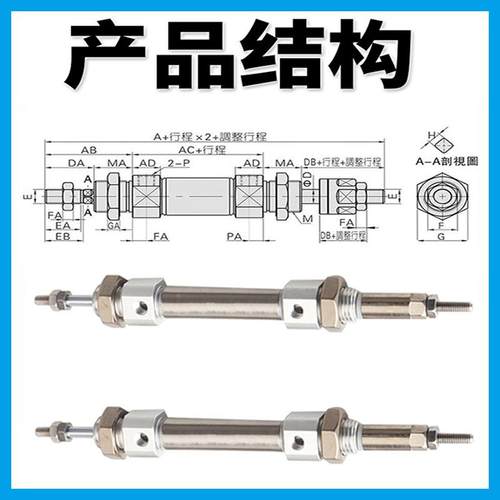 亚德客型MIJ可调行程迷你缸IJ10/12/1气6/0/2M5/32/40514X10X15X2