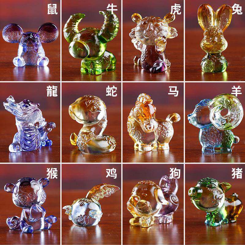 十二生肖汽车吉摆件家居法桌面装饰用品古琉璃本命年祥创意FLO物