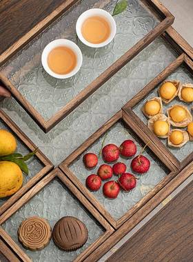 收五格玻璃CYG25111托盘用家客厅宫纳点心盘干果茶点盘多功能茶盘