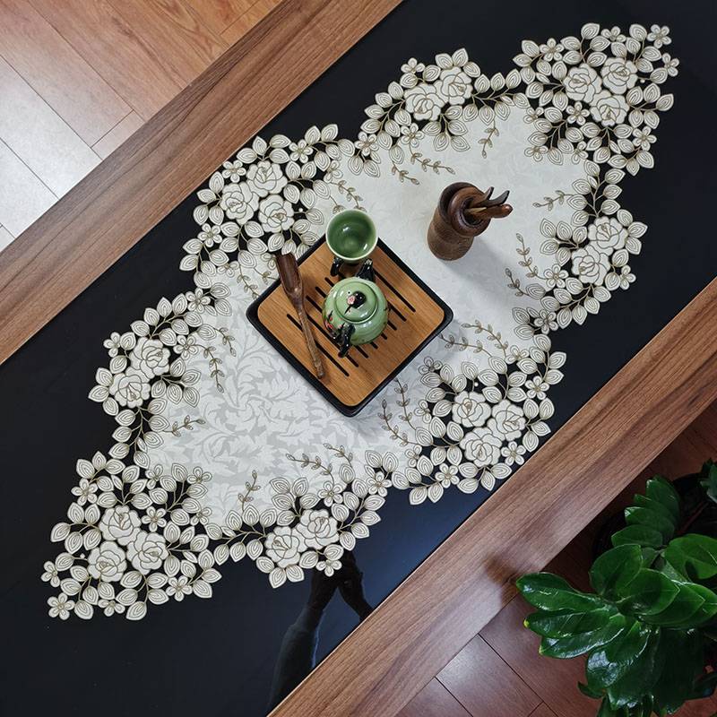 cs中式欧式布艺绣花桌布茶几巾桌旗桌垫镂空盖巾餐垫餐桌实木桌旗