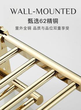 室5JN全铜活动叠浴巾架卫生间双FCY层毛巾架金色折高档置物架浴可