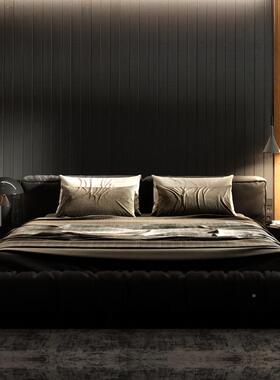 意式极简床轻奢代约豆腐块双简人大现床主卧气婚床CUX大黑色