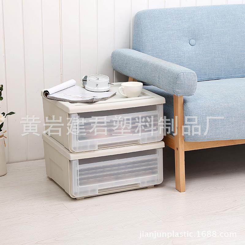 建玩君新款白箱磨砂收纳盒无品牌/头床收纳柜衣物具塑料整理衣柜