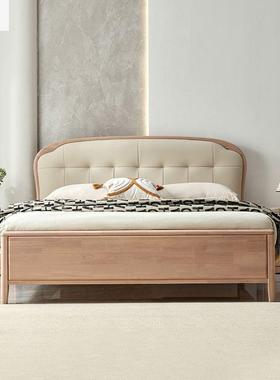 现代简RYQ约北美纯橡木床主卧1..8静音双人床榫家软靠15储卯物用