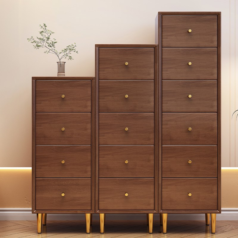 五斗柜实木客厅收纳柜胡桃色斗柜简约现代卧室多功能靠墙储物柜子