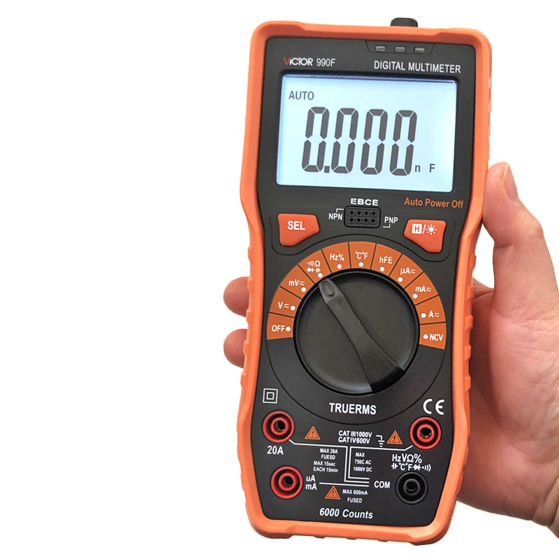 胜利数字万用表VC990D VC990F 多功能家用万能表通断电容温度频率