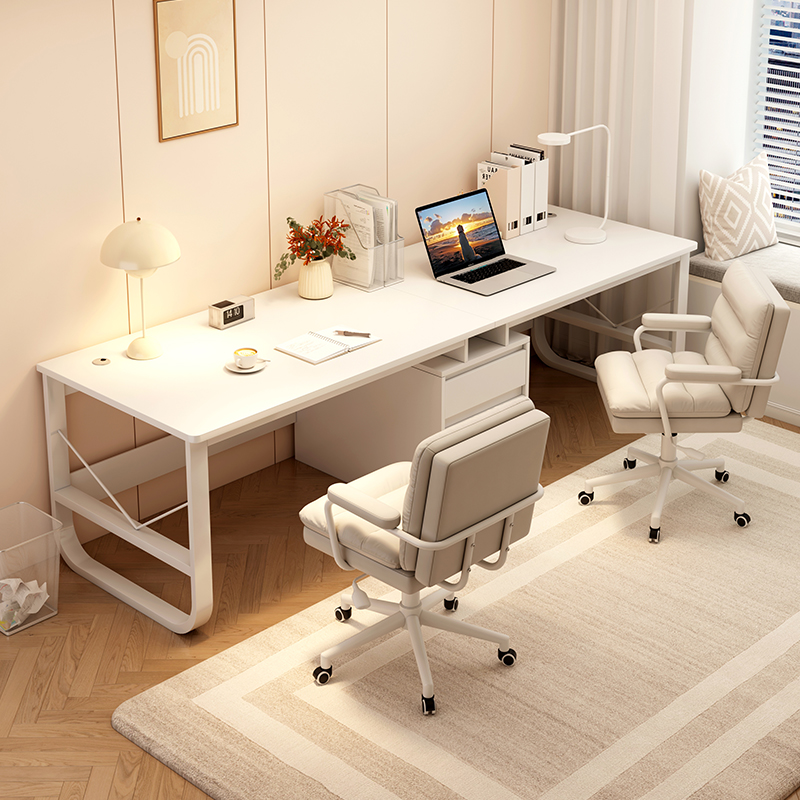 双人电脑桌台式家用学生学习桌女生卧室长条办公桌子简易白色书桌