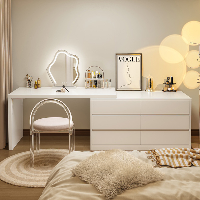 奶油风化妆台卧室简约现代转角化妆柜斗柜化妆台一体床尾柜化妆桌