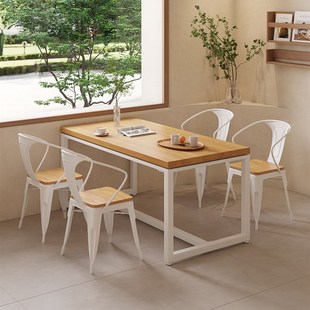 实木餐桌长方形桌子餐饮商用饭店咖啡厅酒吧休闲铁艺火锅桌椅组合