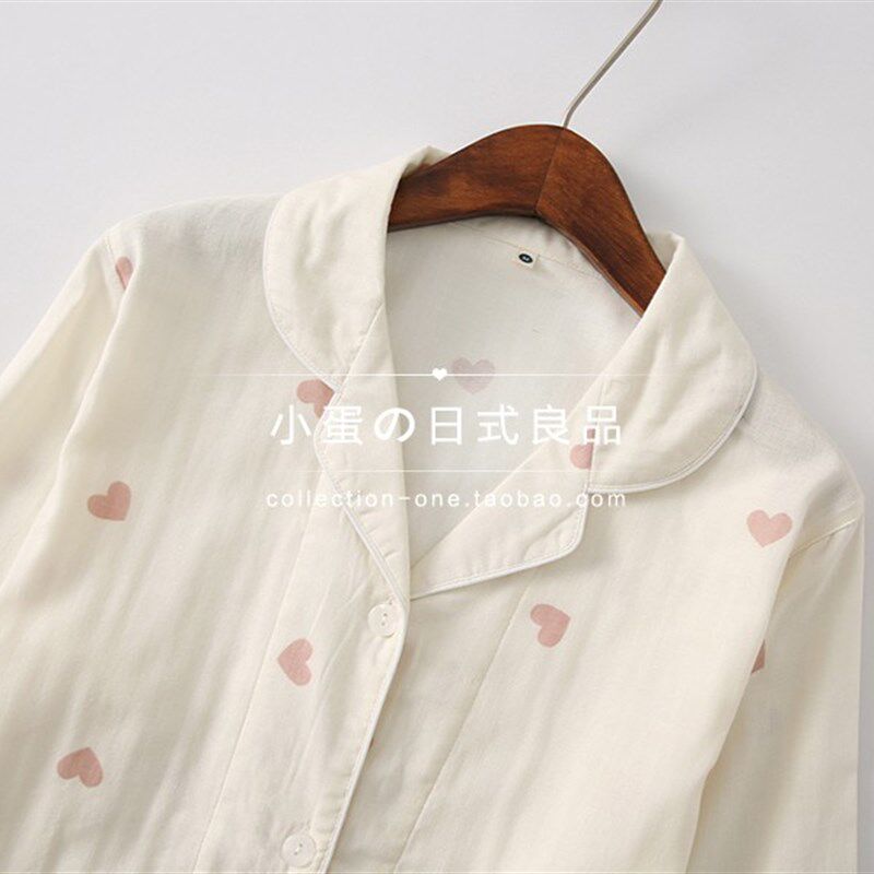 春夏全棉双层纱布日系可爱女士长袖睡衣套装春秋纯棉棉麻家居服