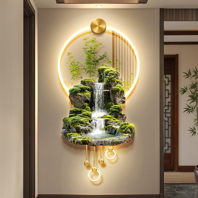 富贵竹子客厅电视机格栅t装饰挂件新中式流水生财玄关背景墙壁画