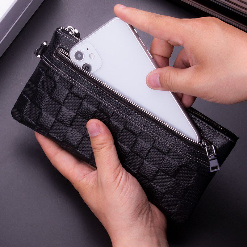 新款手拿包男士真皮钱包男款手挽包小号大容量休闲长款牛皮手机包