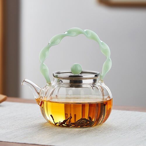 多色玻璃提梁泡茶壶o茶水分离一人用提梁小号高硼硅玻璃花茶泡茶
