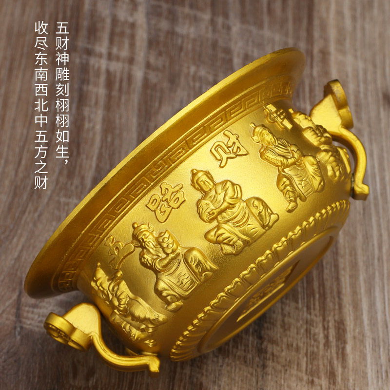 聚宝盆摆件纯铜家用n聚财办公室桌面摆放五路财神客厅开业礼品铜
